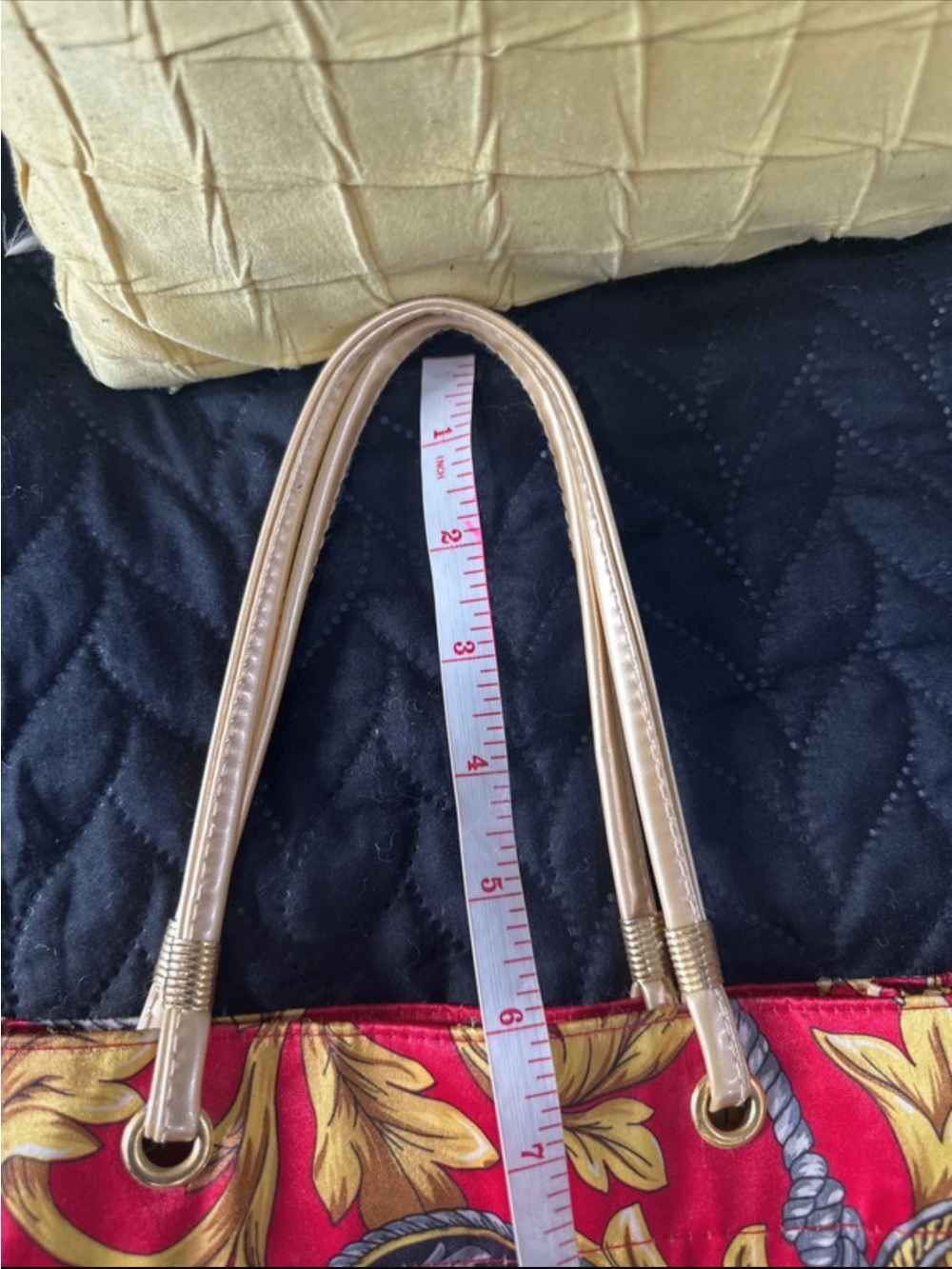 Red Baroque Print Tote Bag - with front zipper pocket - very good condition - Picture 8 of 8